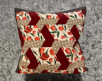Patchwork cushion cover, country style cushion cover red/white/anthrazit