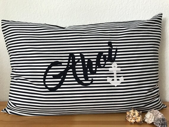Maritime Kissenhülle *Kissenbezug*Landhausstil* Ahoi blau//weiß//beige 40x60cm.