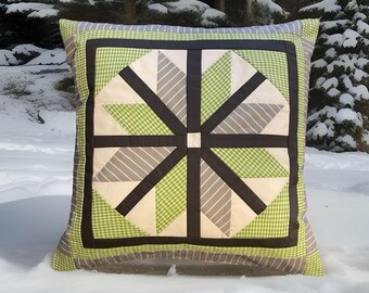 Patchwork kussenhoes, landelijke stijl kussenhoes wit / grijs / groen 40 x 40 cm.