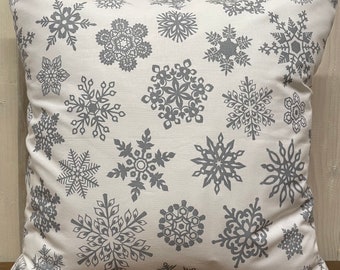 Country style cushion cover, Pillow cover, snowflakes, white/gray