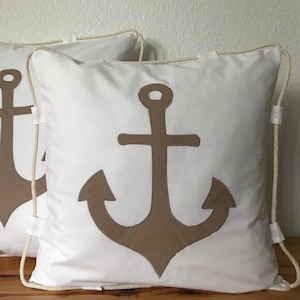 Country style cushion cover * Pillowcase * anchor + drawstring white / beige 50x50cm.