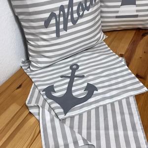 Maritime table runner, tablecloth gray / white striped 40x130cm.