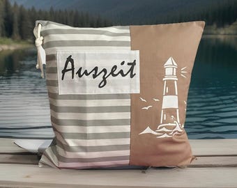 Maritime cushion cover, cushion cover, country style decorative cushion *Auszeit* grey/white/beige