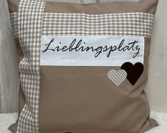 Kissenhülle, Landhausstil Kissenhülle * Kissenbezug, Dekokissen *Lieblingsplatz* beige mit Herzen