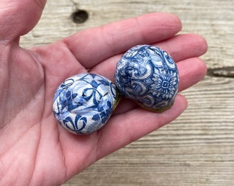 2x Decoupage snails, decorative snail houses * blue / white