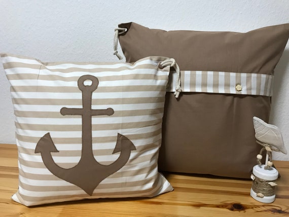 Kissenbezug *Heimathafen* beige//weiß gestreift Landhausstil Kissen