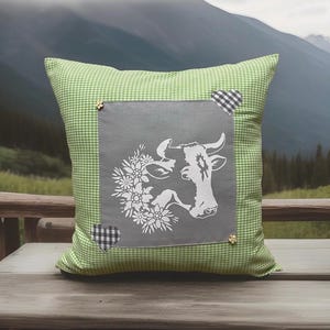 1x country style cushion cover, pillow cover * green / gray