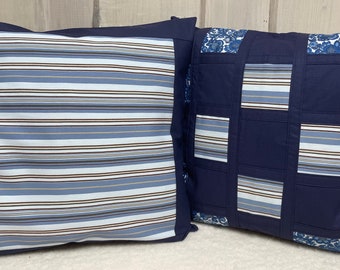 Patchwork cushion cover, country style cushion cover dark blue 40 x 40 cm.