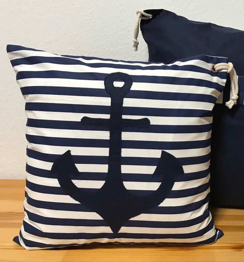 1 pillow case cushion cover stripes marine anchor 50x50cm. zdjęcie 2