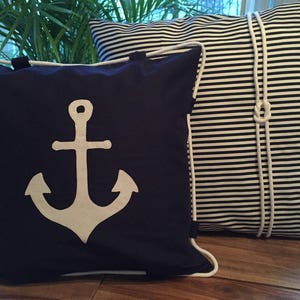 1x Maritime Kissenhülle, Kissenbezug, Landhausstil Kissenhülle, Dekokissen * Anker+Kordel 40x40cm.