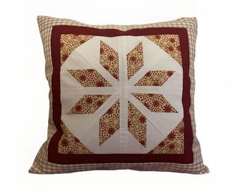 Patchwork kussenhoes, landelijke stijl kussenhoes rood/crème/wit 40 x 40 cm.