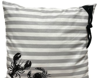 Maritime cushion cover, cushion cover, country house style cushion, decorative cushion *crabs* grey/white/black stripes