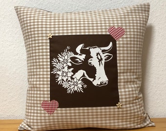 country style cushion cover, pillow cover * Cow * brown 40x40cm