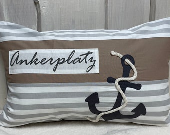 Maritime cushion, decorative cushion, cushion cover + cushion* anchorage *grey/white/beige 30 x 50 cm.