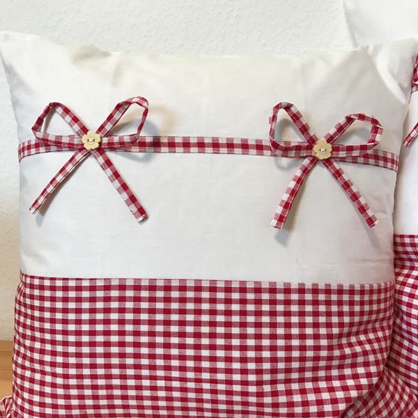 1 housse de coussin style campagnard, housse de coussin, coussin style ferme, coussin décoratif à carreaux rouge/blanc 40 x 40 cm.