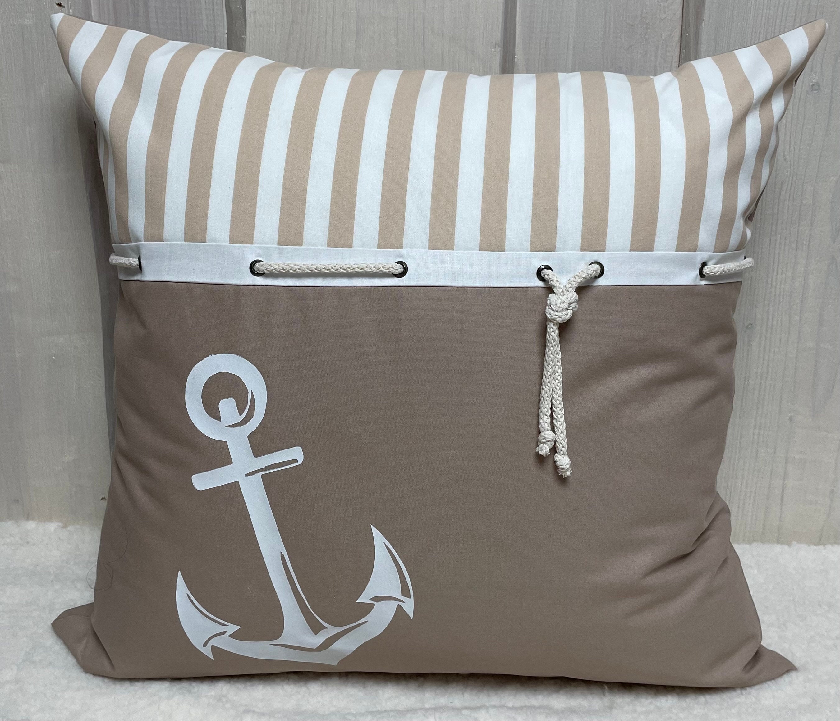 Maritime Kissenhülle, Kissenbezug, Landhausstil Dekokissen, beige/weiß