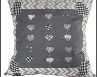 Patchwork cushion cover, country style cushion cover grey/white 40x40cm