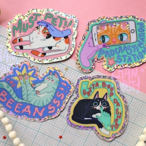Cat Obsessions - Glitter Vinyl Stickers