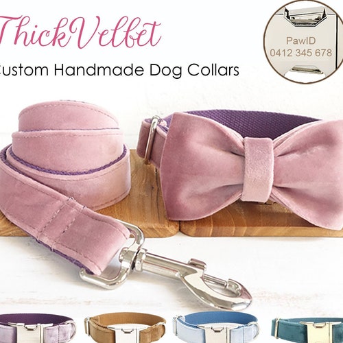 Personalized Engraved Handmade Pink Thick Velvet Dog Collar or Etsy