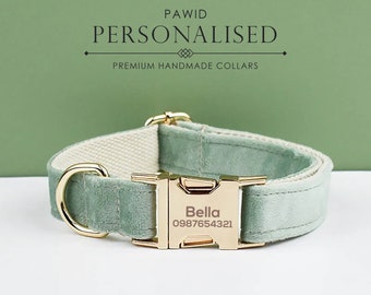 Personalized Dog Collar Leash Bowtie in Sage Green, Custom Puppy Collar Bowtie, Handmade Dog Collar Leash Bowtie for Birthday Gift