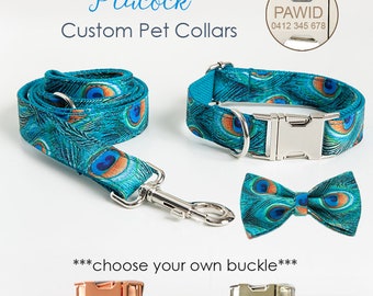 The Green Peacock Personalised Dog Collar Handmade Laser Engraved