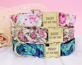 Personalized Laser Engraved Nylon Floral Dog Collar with Free Custom ID Engraving