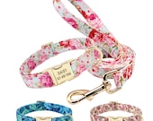 Personalized Laser Engraved Nylon Floral Dog Collar and or Matching Leash