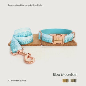 Personalisierte Gravierte handgemachte Blue Mountain Hundehalsband oder Hundehalsband und Leine