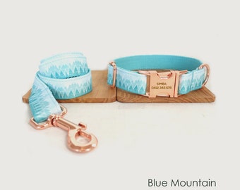 Personalized Engraved Handmade Blue Mountain Dog Collar or Dog Collar and Leash