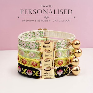 Personalized Embroidery Cat Collar, Custom Tag, Custom Cat Collar with Bell or Leash, Collar for Male Cat, Engraved Name on Puppy Collar,