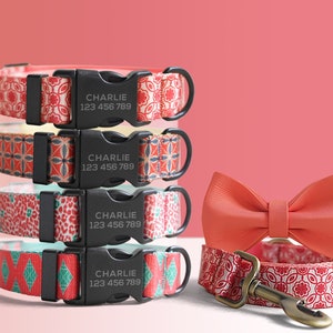 Personalisiertes Rot Grünes Leichtes Hundehalsband, personalisiertes Premium Hundehalsband oder Hundehalsband und Leine Set mit passender Fliege * Abnehmbar