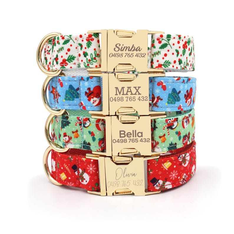 Christmas Dog Collar, Personalized Tag, Custom Dog Collar and Leash or