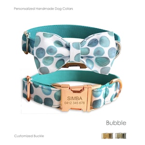 Personalized Cute Boy Dog Collar or Dog Collar and Lead Set in Bubble Pattern, Custom Engraved with Name