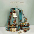 Custom Tartan Personalized Dog Collar, Matching Dog Bowtie, Dog Leash, Roman Dog Harness, Different Combo, Blue Plaid Dog Collar product logo