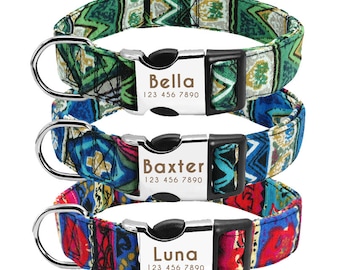 Personalised Laser Engraved Nylon Colourful Abstract Dog Collar/Leash * Personalized Pet Gift