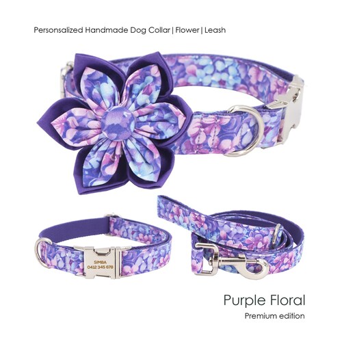 Personalized Dog Collar Engraved XL Dog Flower Collar Bow Etsy