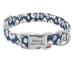 Personalized Engraved Nylon Daisy Floral Dog Collar Lightweight Buckle ...