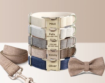 Luxuriöser Anzug Hochzeit Hundehalsband - Personalisiert mit Name - Creme, Grau, Weiß Braun, Braun oder Blau, Abnehmbare Fliege