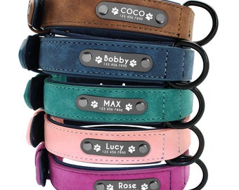 Personalized Engraved Plain Dog Collar Faux Leather Padded with Dog Name Engraved, Dog Collar or Lead Set Available