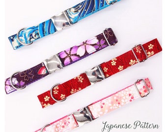 Personalized Engraved Handmade Dog Collar and Leash set, Matching Bowtie in Reb, Blue Pink Purple and Japan Pattern, Great for all Occasions