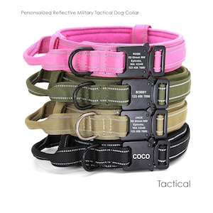 Tactical Dog Collar 1.5 inch Wide Reflective Custom Name Military Durable Dog Collar Removable Control Handle, or Bungee Dog Training Leads