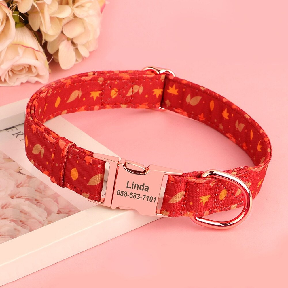 Custom Plaid Dog Collar With Removable Bow Tie & Flower – Christmas Adjustable – Labrador, French Bulldog, Beagle, Pitbull, Schnauzer