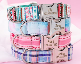 Personalisiertes graviertes handgemachtes Herz-Tie-Dye-Stammes- kariertes benutzerdefiniertes Hundehalsband oder Hundehalsband und Leine Set, Hundefliege verfügbar