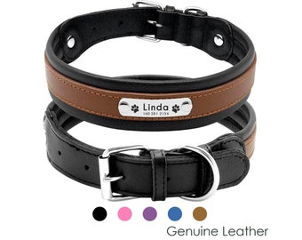 Leather Dog Collar Personalized with Name Made of Genuine Leather, Suitable for Medium to Large Dogs, 6 Colors