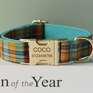 Custom Tartan Personalized Dog Collar, Matching Dog Bowtie, Dog Leash, H-Style Dog Harness, Different Combo, Blue Plaid Dog Collar image 4