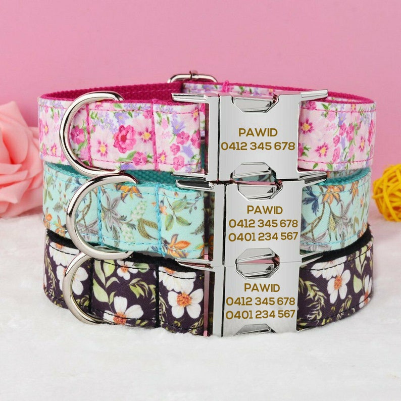 Personalized Laser Engraved Handmade Floral Dog Collar / Leash Etsy