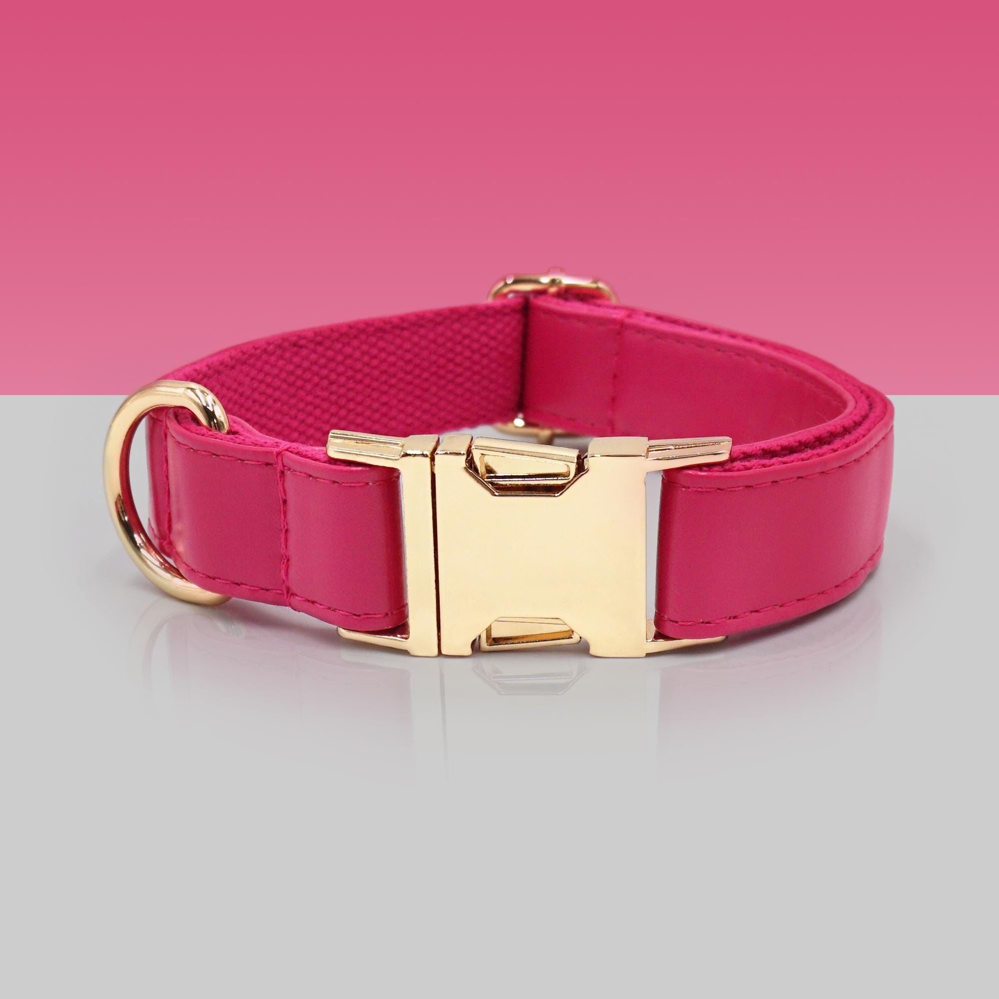 UrbanPup Hundehalsband & Leine Aus Leder – Pink Mit Strasssteinen & Knochenmotiv