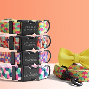 Personalized Multi-Colored Lightweight Dog Collar, Personalized Premium Dog Collar or Dog Collar and Leash Set with Matching Bowtie