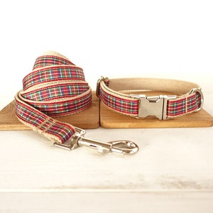 Red Scotland Design Dog Collar and Leash set