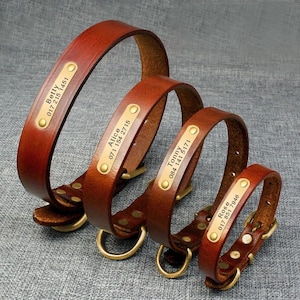Leather dog collar personalized classic genuine brown leather (gold/silver buckle) * custom dog collar with nameplate